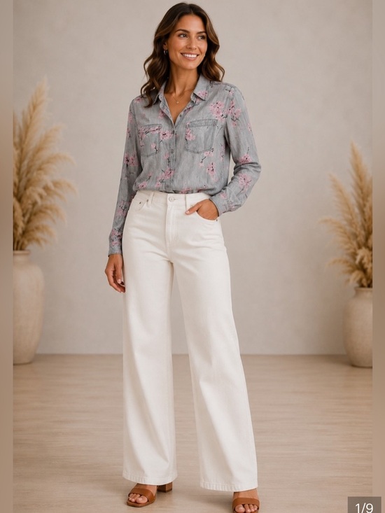 Billy T Tops - Billy T Madge chambray Cherry Blossom Button Down Shirt